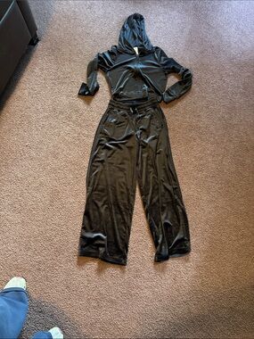 aerie Black Velour Wide-Leg Lounge Pants